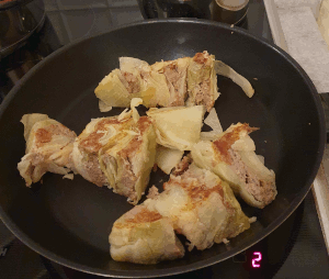 Kohlpudding in der Pfanne