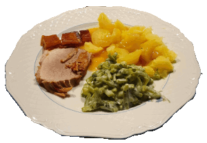 Schweinekrutenbraten mit Bohnen und Kartoffeln